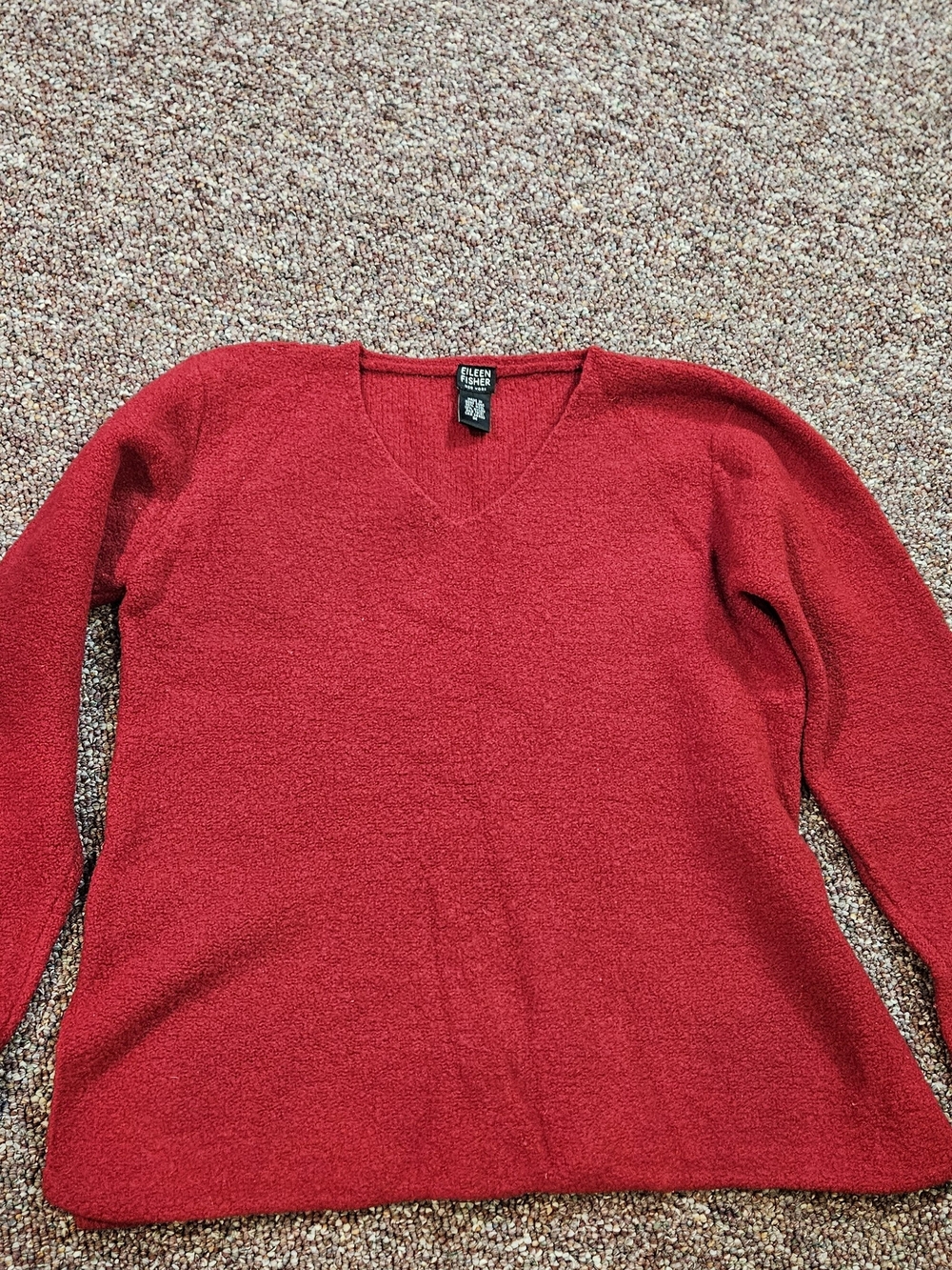 Eileen Fisher Bright Red V-Neck Pullover Sweater. Felted Knit, Wool Blend, Fall